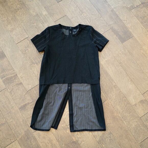 Ruti Top Womens Small Black Striped Vented High‎ Low SS Back Snap Button - Picture 13 of 14